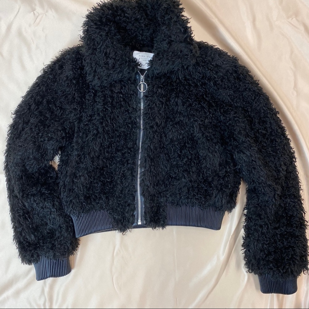 Zara Fuzzy Black Crop Jacket